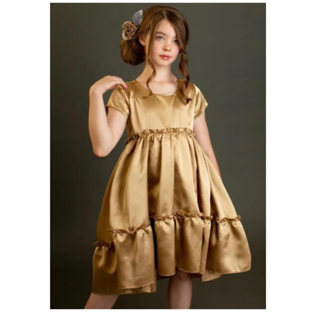 Joyfolie | Western Prairie Cottagecore Lorelei Dress Gold Satin | 12